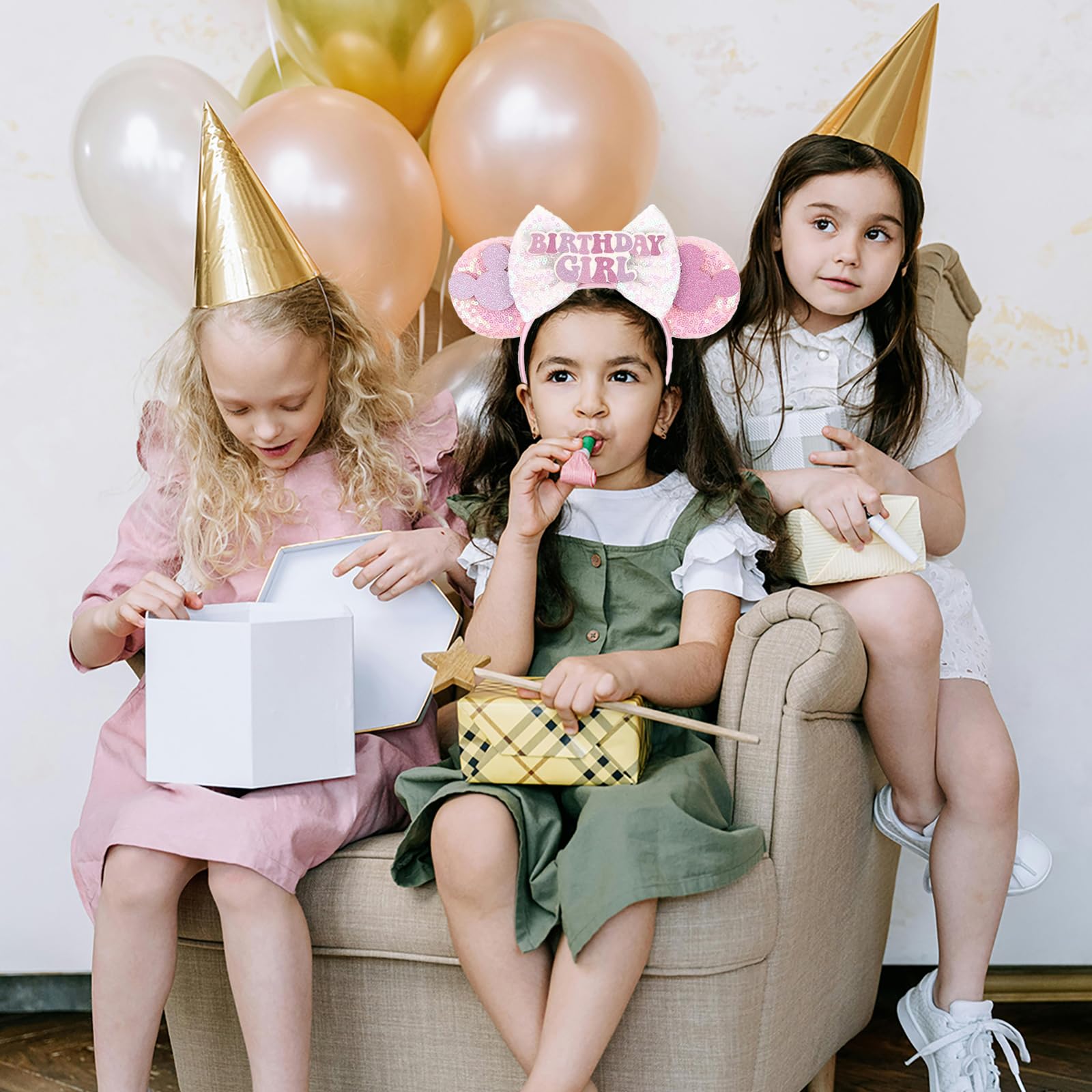 Razko Birthday Girl pink ears headband on model