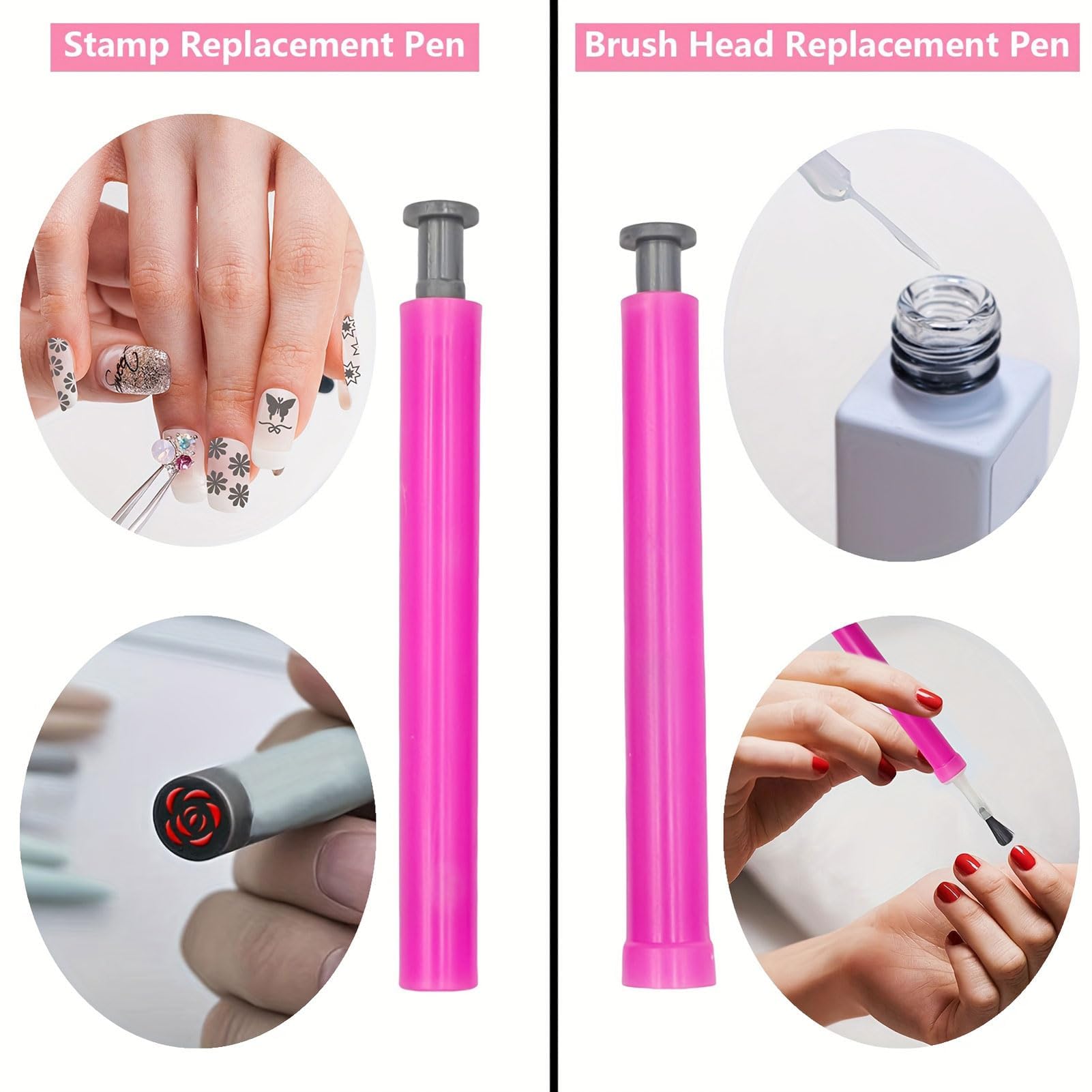 Detailed view of replaceable brush heads for nail art