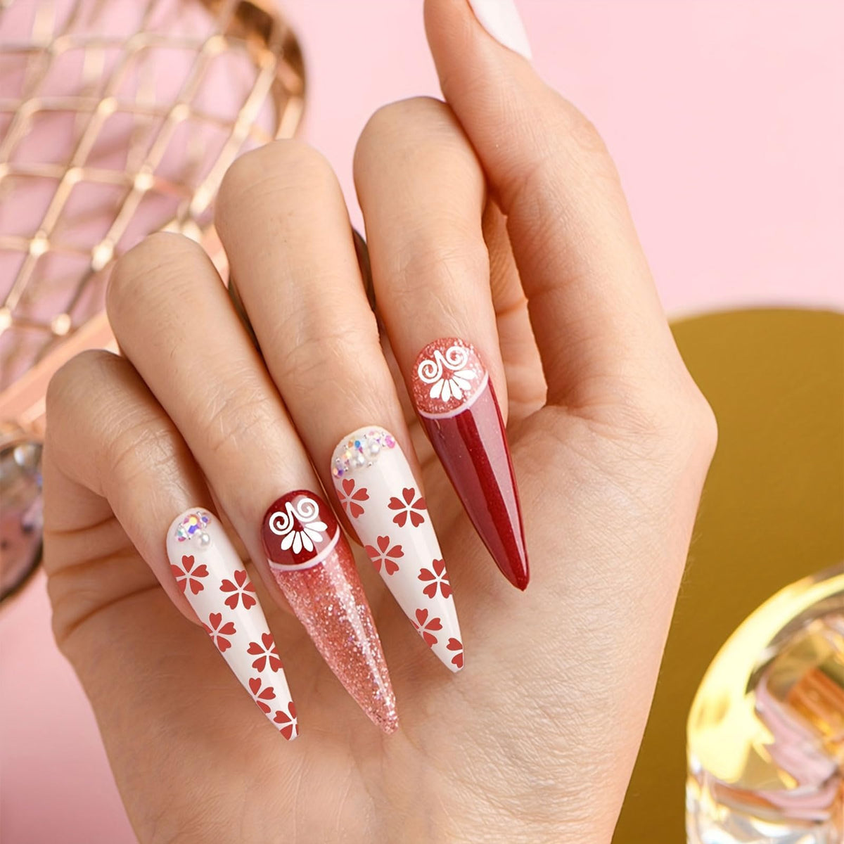 Professional nail art design created with stamp pen set