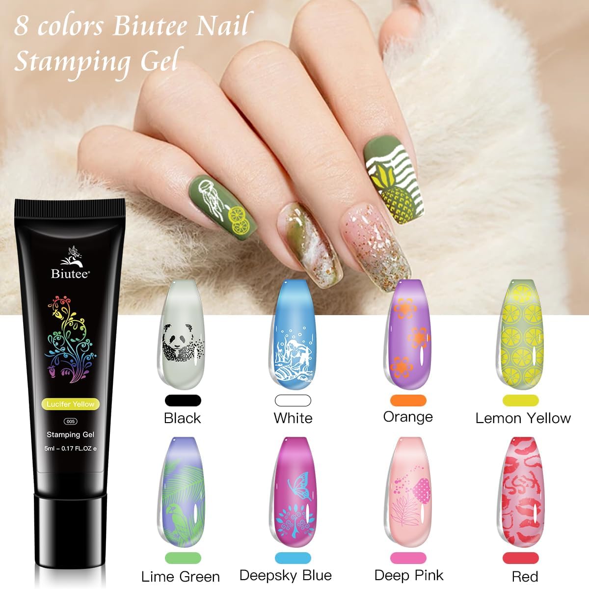 Detailed view of floral and animal nail stamping plate designs