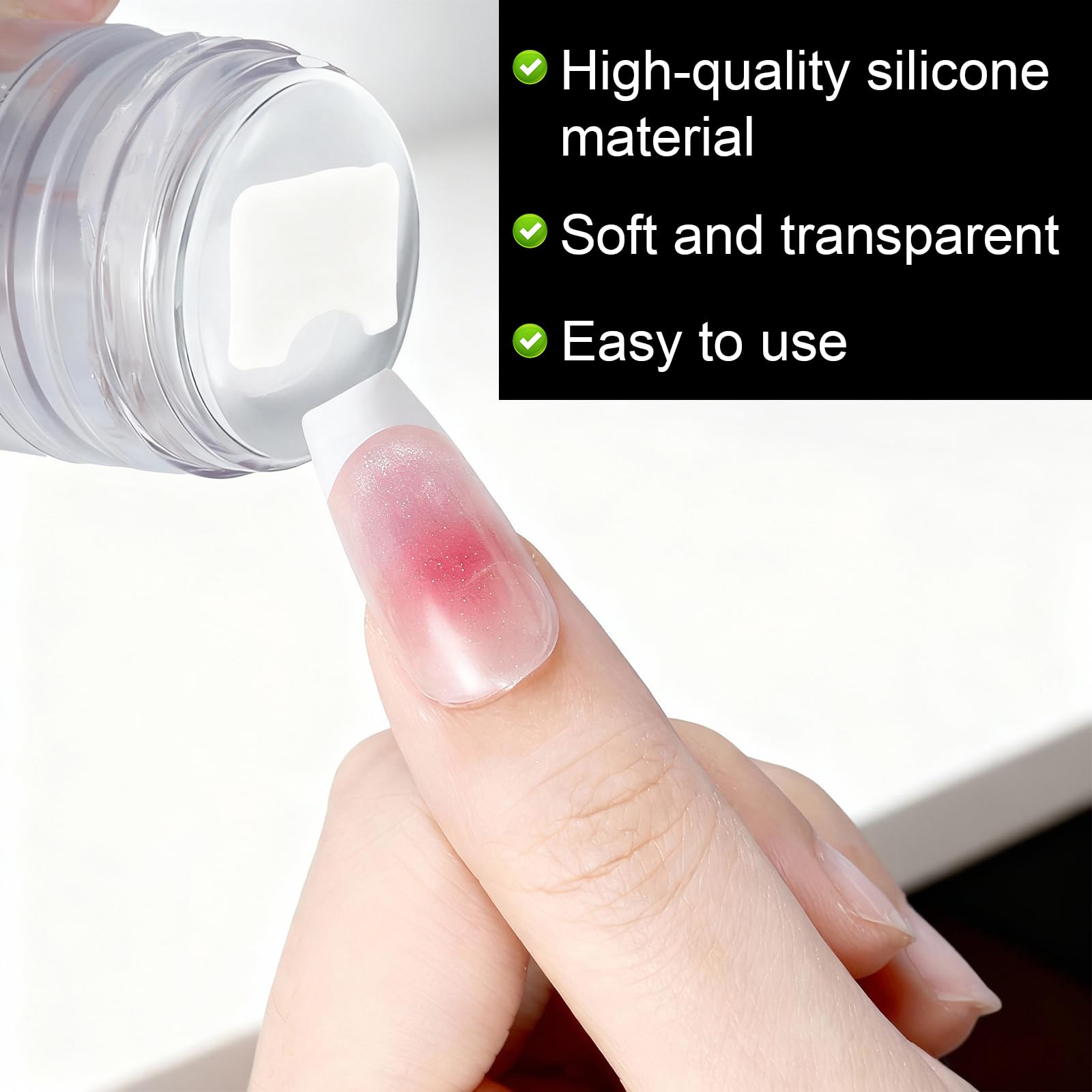 Close up of soft transparent silicone nail stamper head