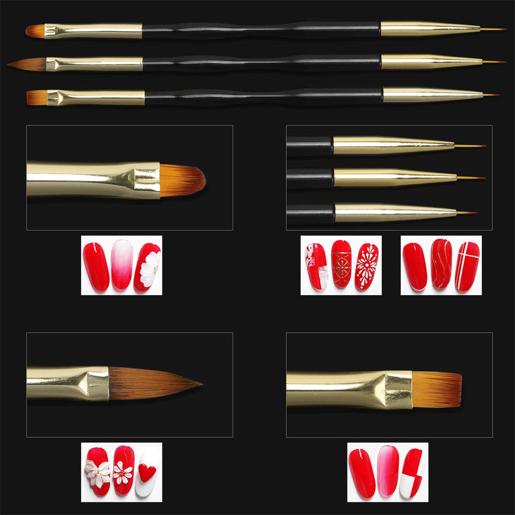 Double ended nail art liner brushes included in Ohlove kit