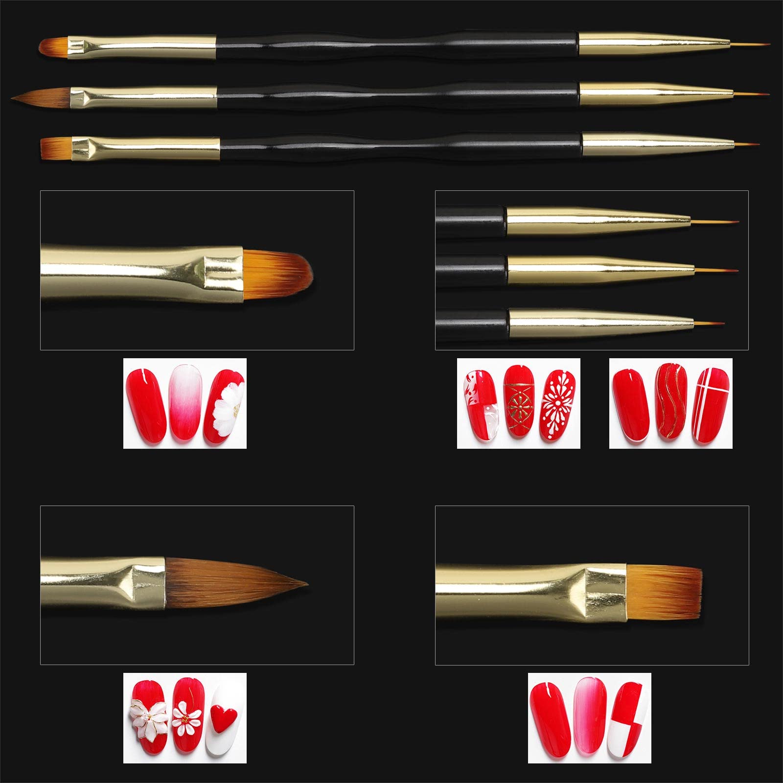 Double ended nail art liner brushes included in Ohlove kit
