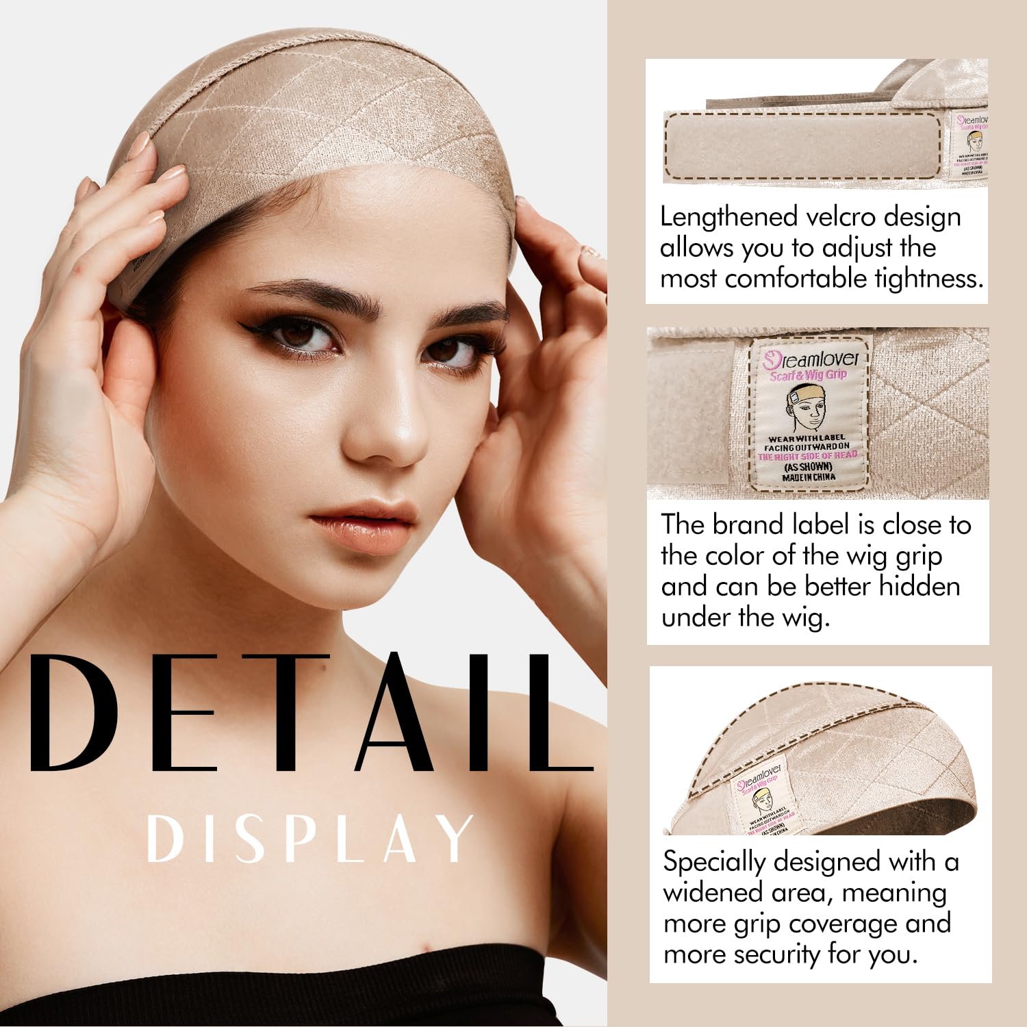 Person wearing Dreamlover non-slip wig grip band for lace front wig