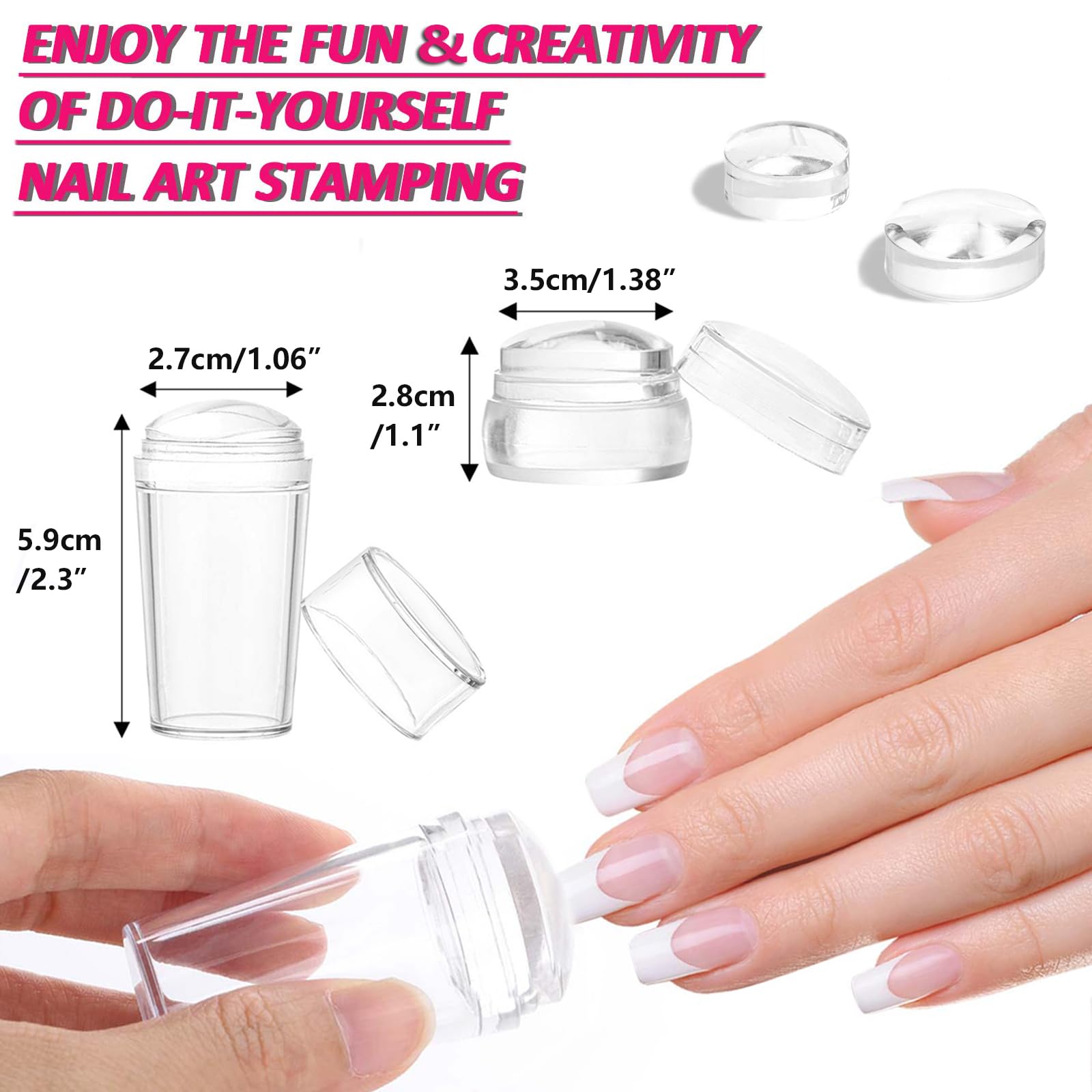 Close up of clear silicone nail stamper head for French manicure.