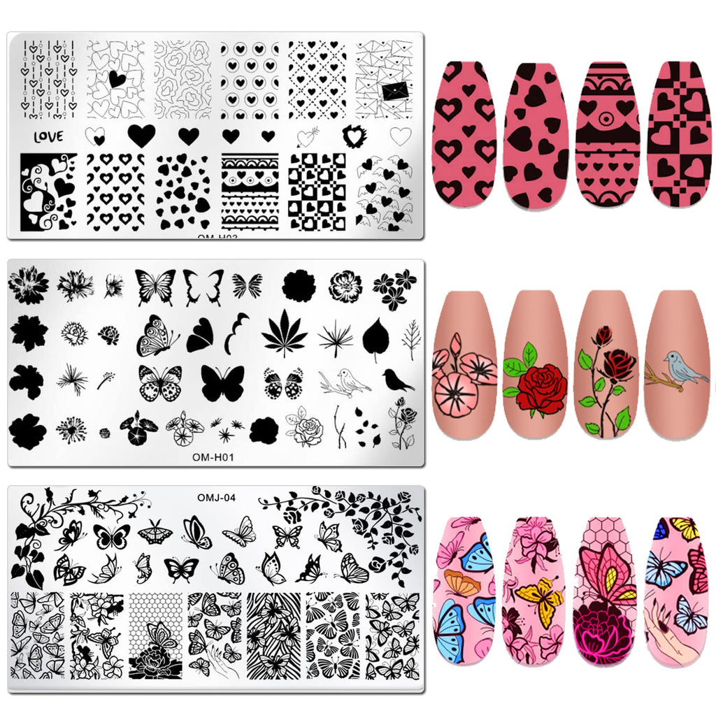 Stainless steel nail art stamping plates featuring floral designs