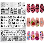 Stainless steel nail art stamping plates featuring floral designs
