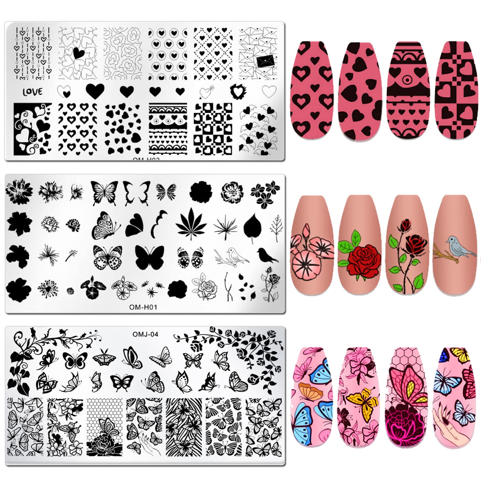 Stainless steel nail art stamping plates featuring floral designs