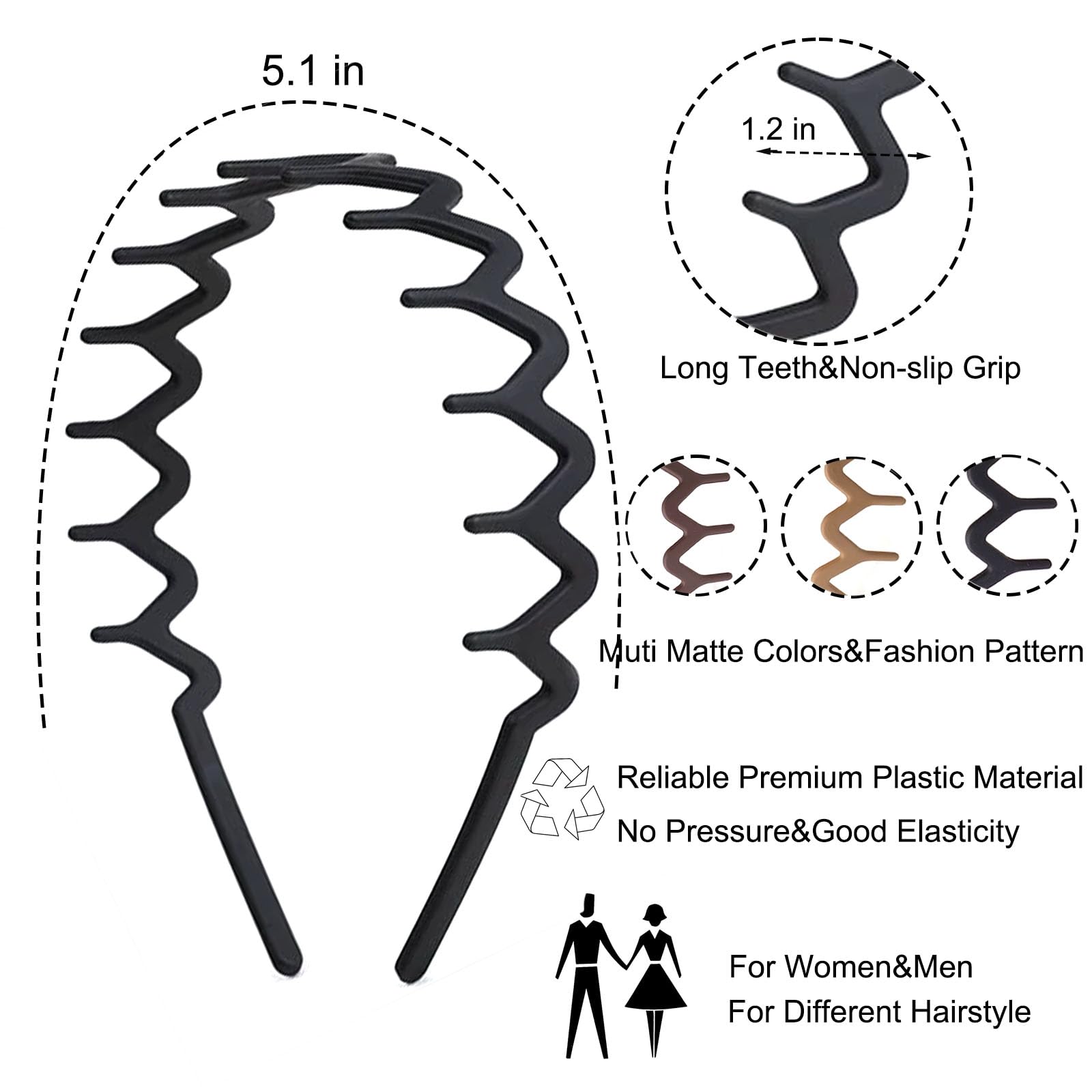 Detailed view of wavy hair comb teeth on Supgoodom headband