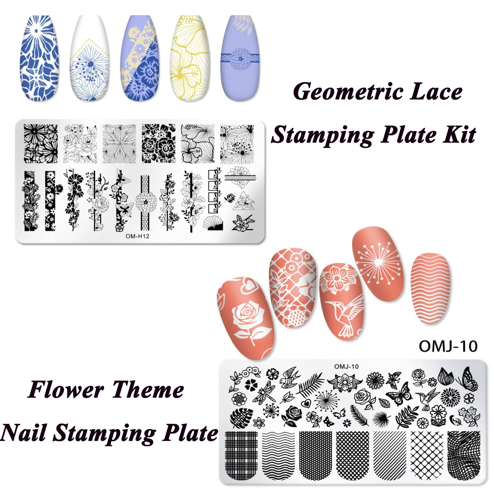Close up view of LoveOurHome nail stamping plate patterns