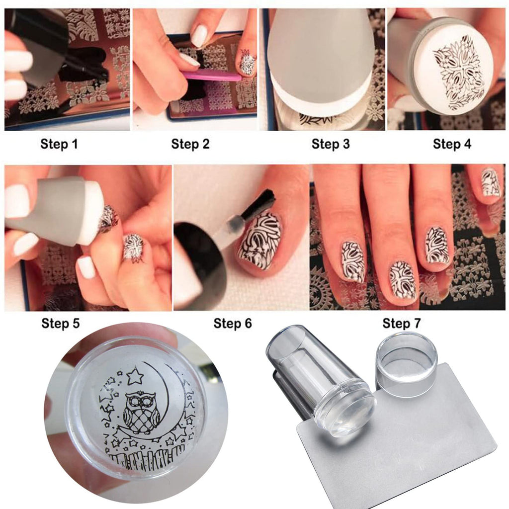 Top view of 7 piece manicure stencil tool set
