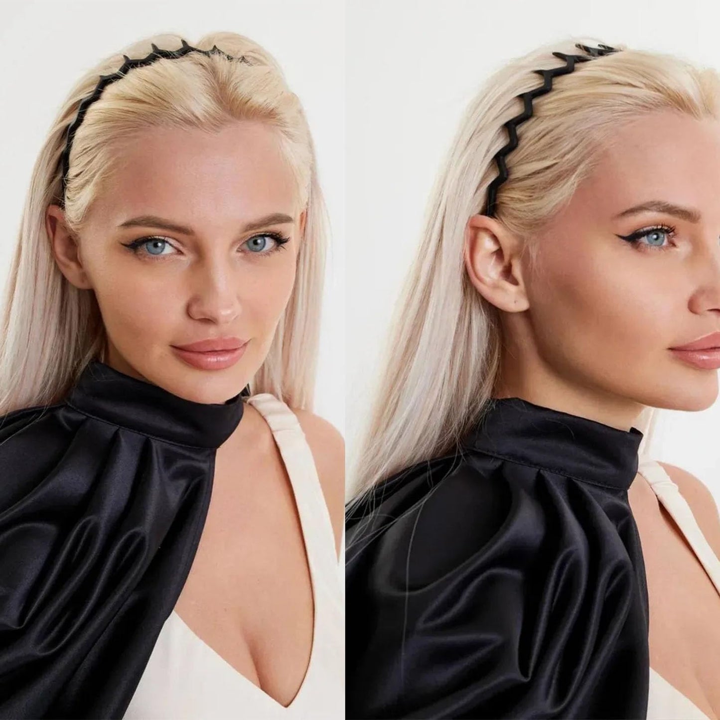 Top angle view of flexible plastic zig zag wavy hair hoops
