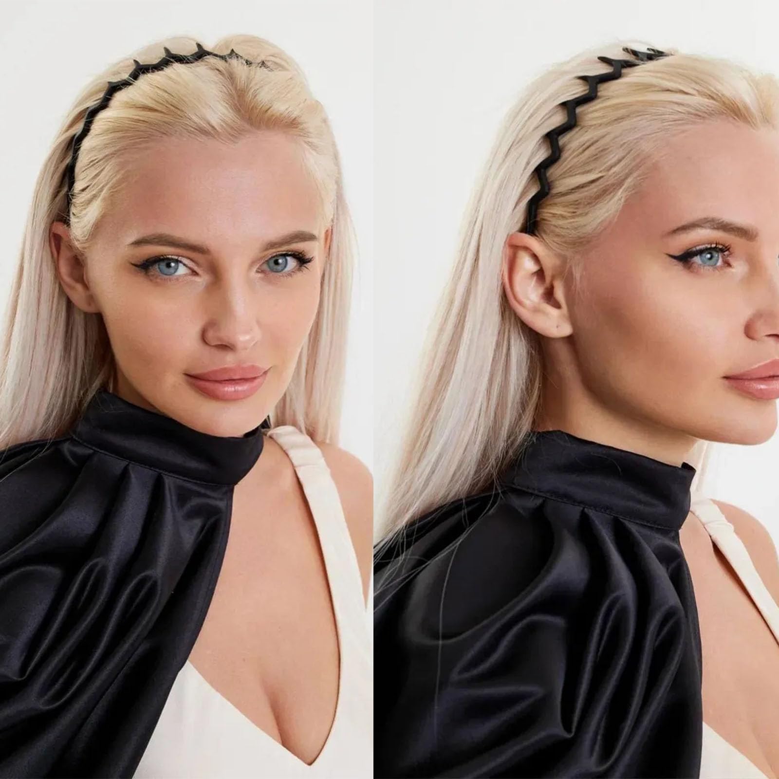 Top angle view of flexible plastic zig zag wavy hair hoops