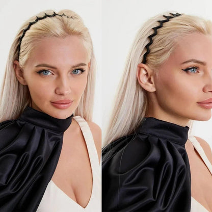 Top angle view of flexible plastic zig zag wavy hair hoops