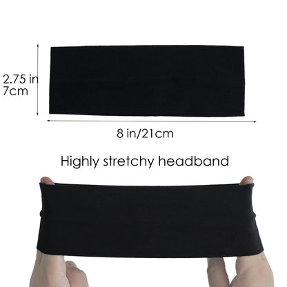 Model wearing Mlmomvme black elastic hair band for yoga