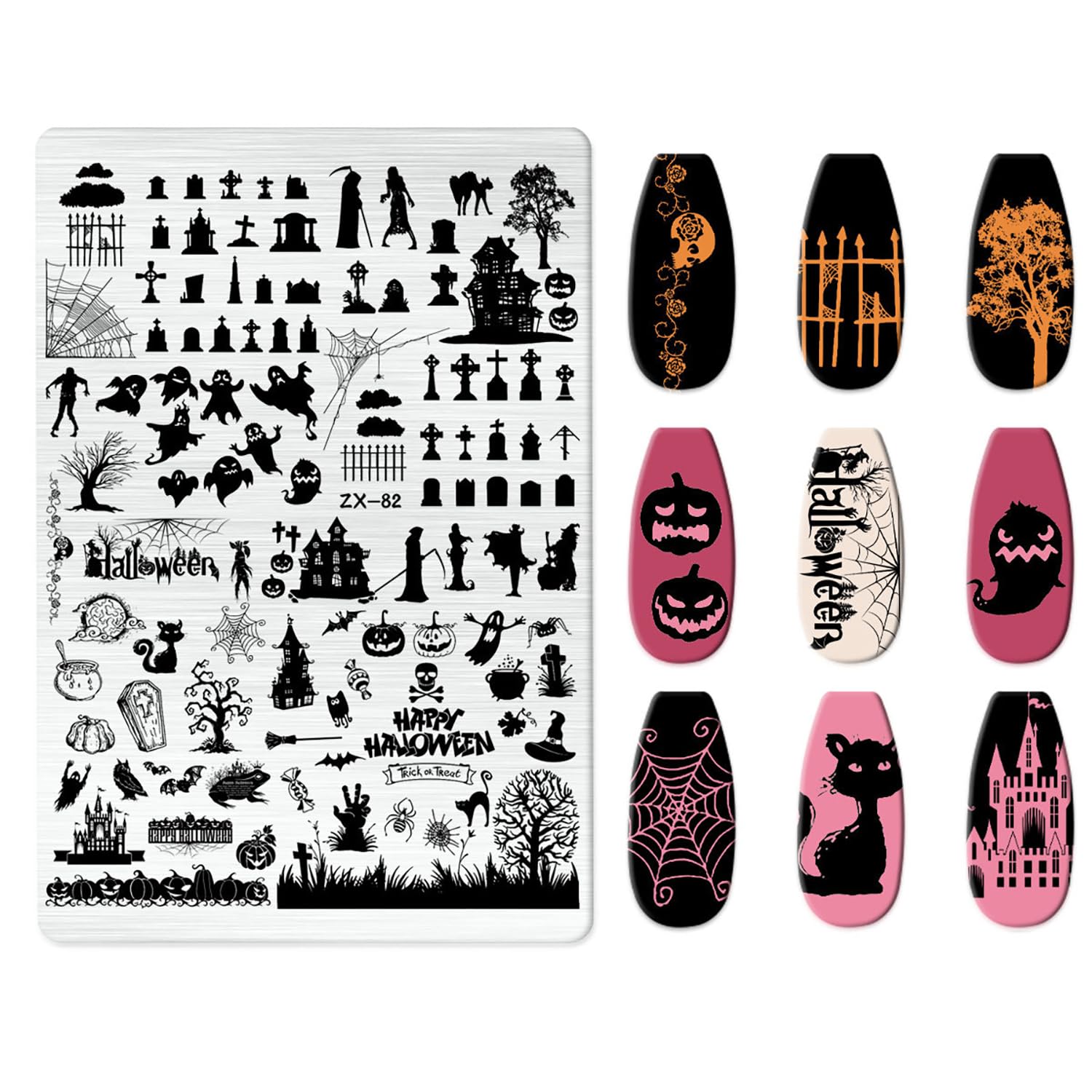 Nail art stamping plate with paw prints and trash can icons