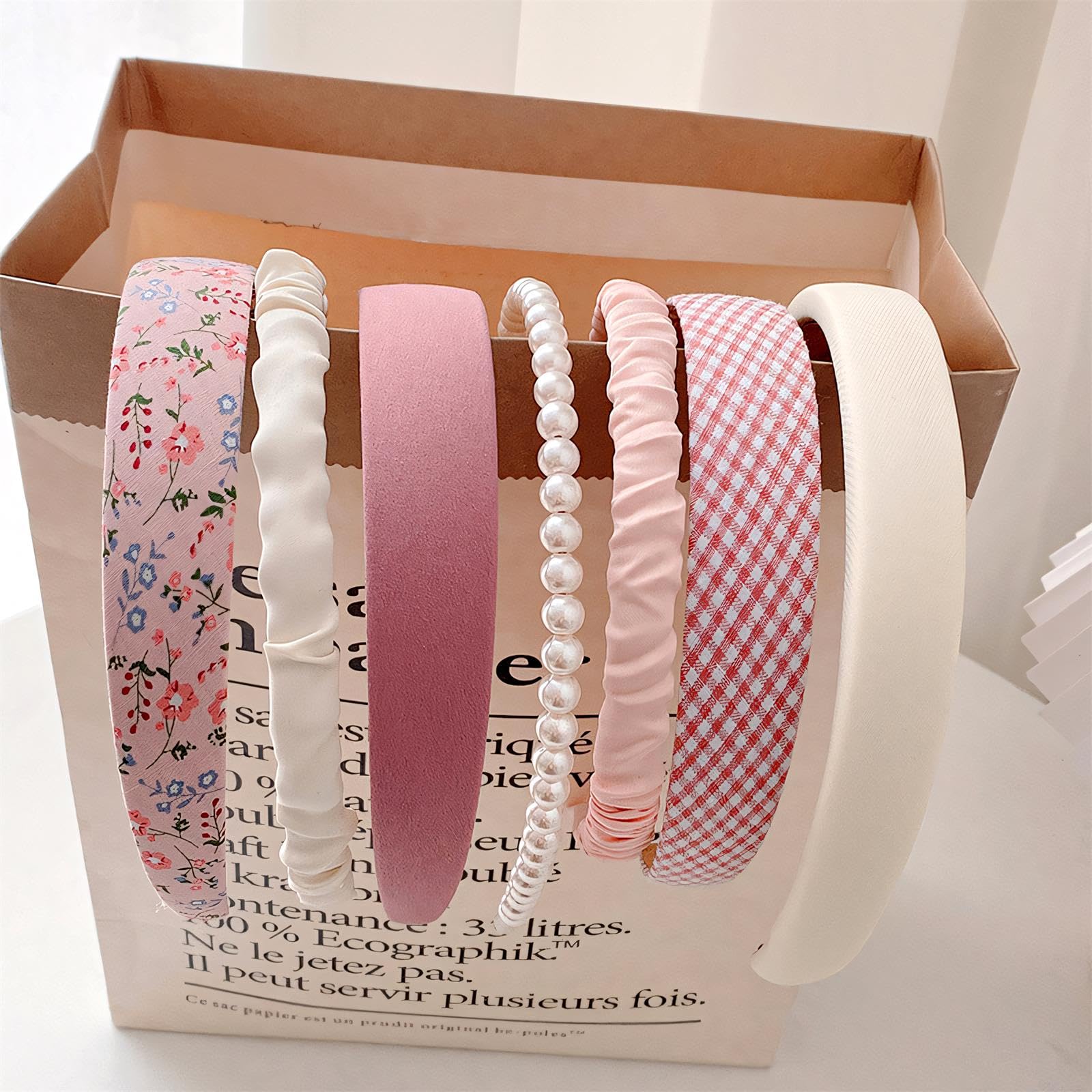 Close up of vintage floral padded headbands for women