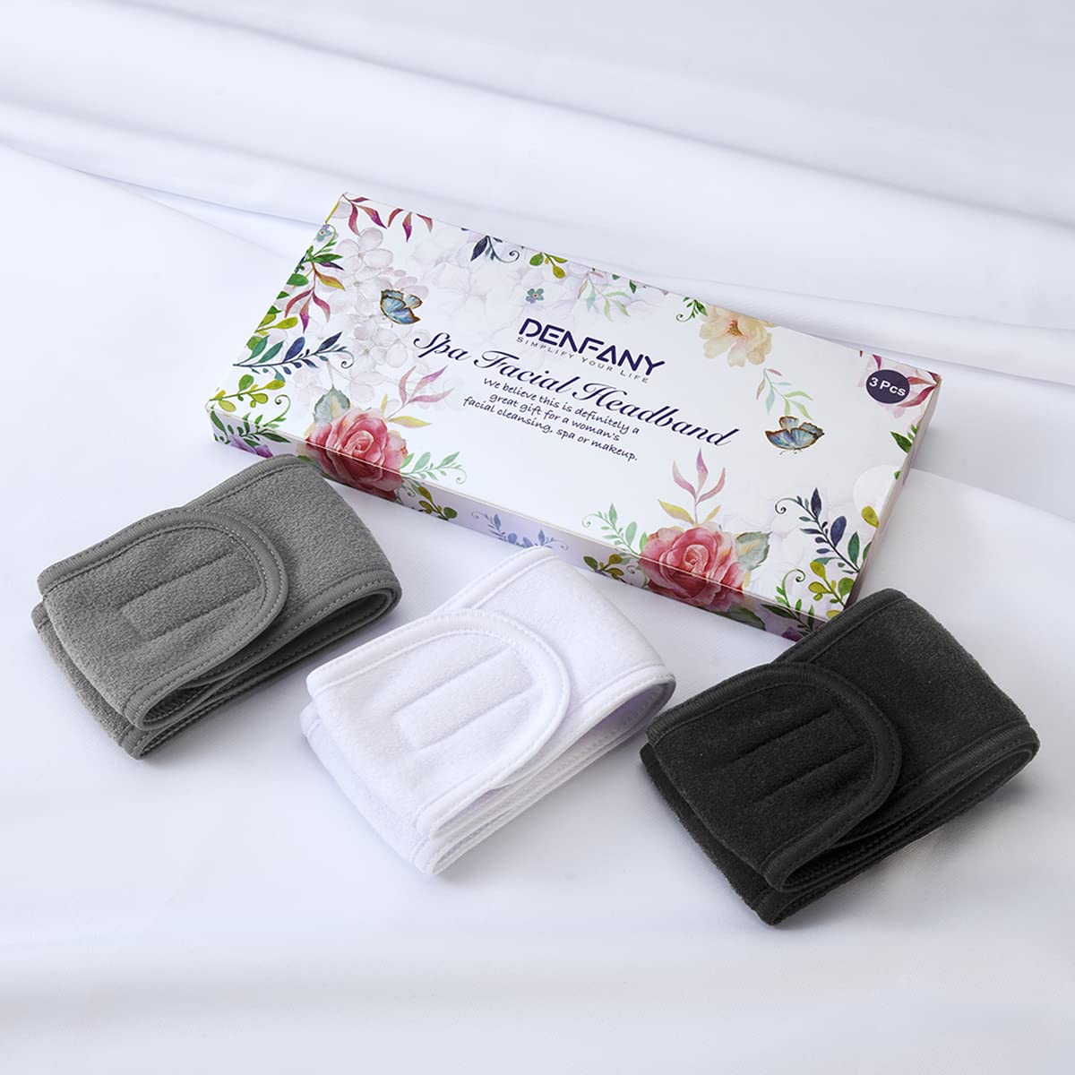 Denfany adjustable black white and gray headband set