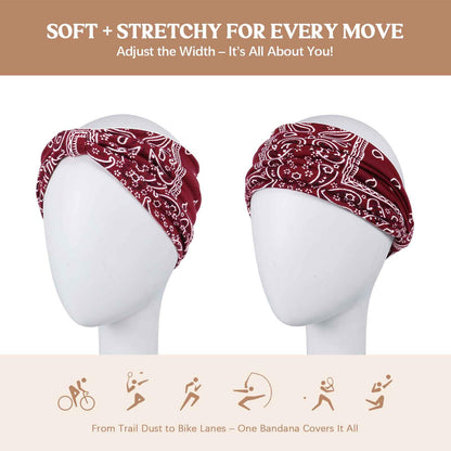 Side profile of wide knotted hair band showing secure fit