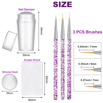 Complete nail art stamping and brush kit set