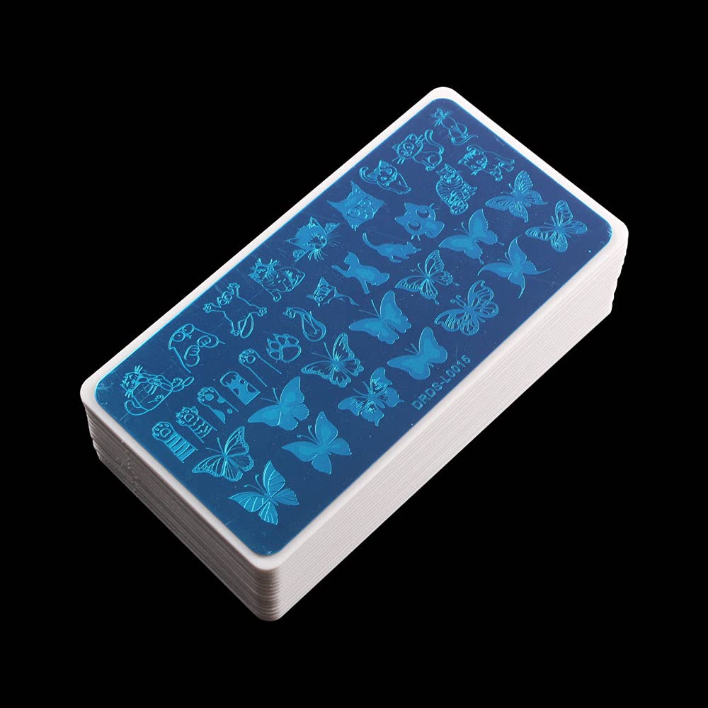 Top view of empty rectangular plastic stamping plate organizer shells