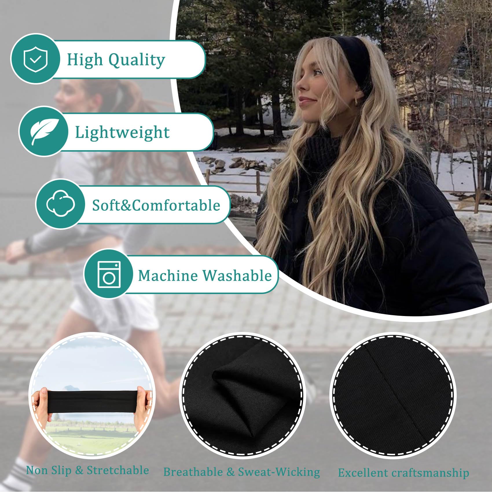 Side view of Aclovcy workout headband showing elastic material