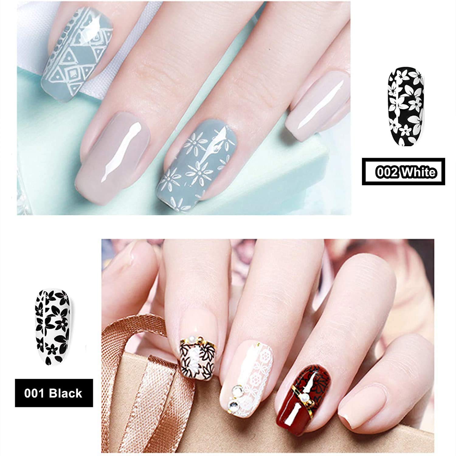 Close up of LiBiuty black and white stamping gel labels