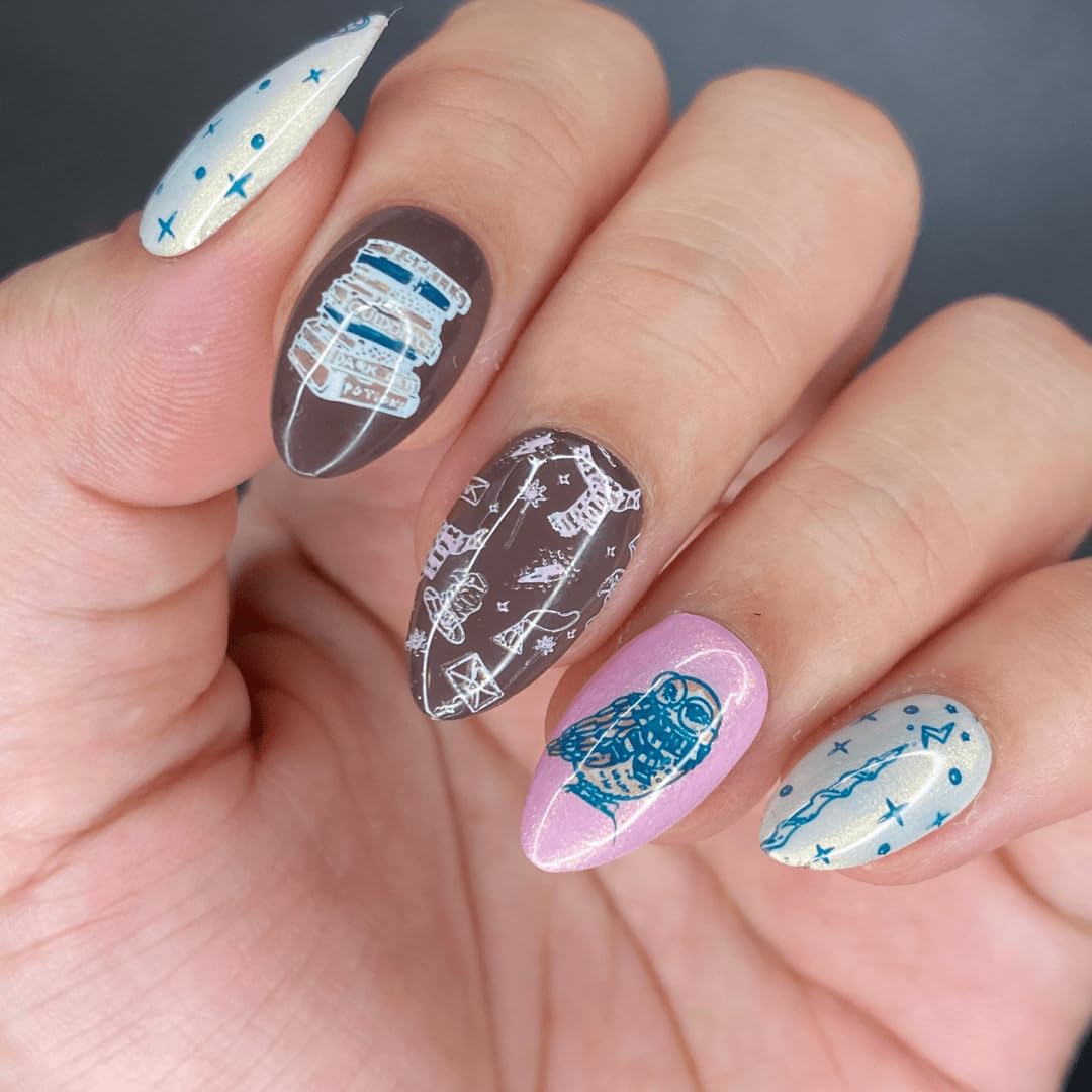 Close up of witchy nail art designs on Maniology stainless steel plate