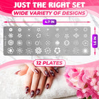 Stainless steel nail art plates with intricate floral patterns