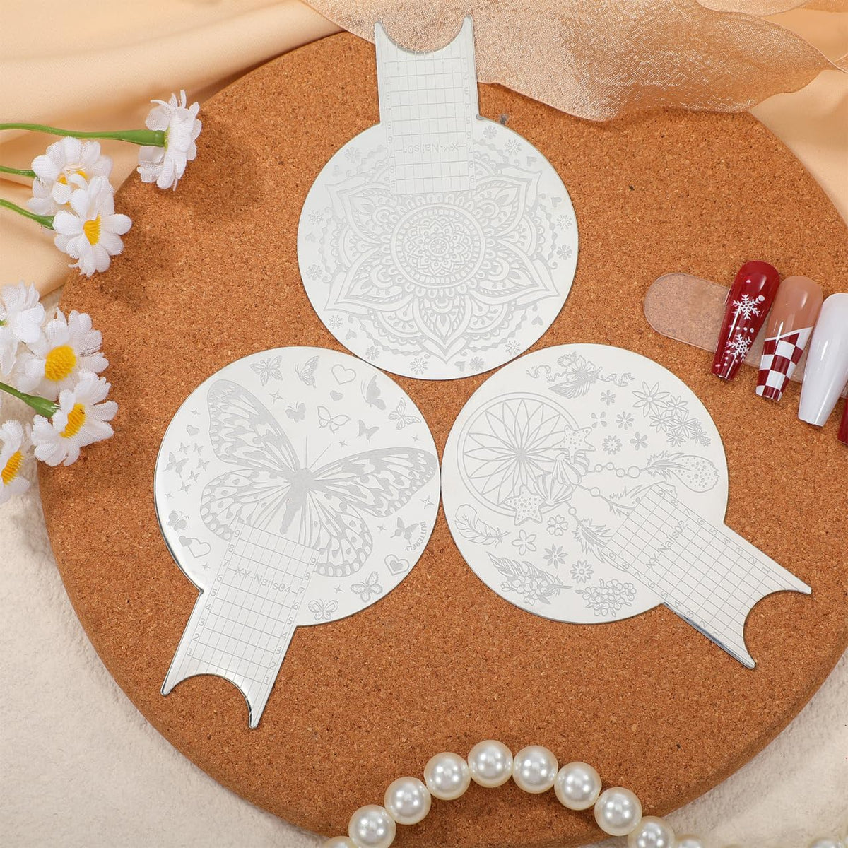 Three piece stainless steel nail stamping set layout