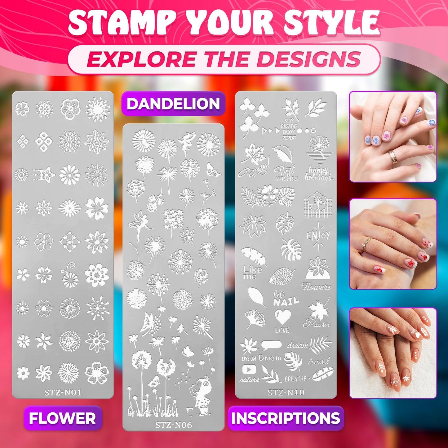 Set of 12 reusable nail stamping plates for DIY nail art