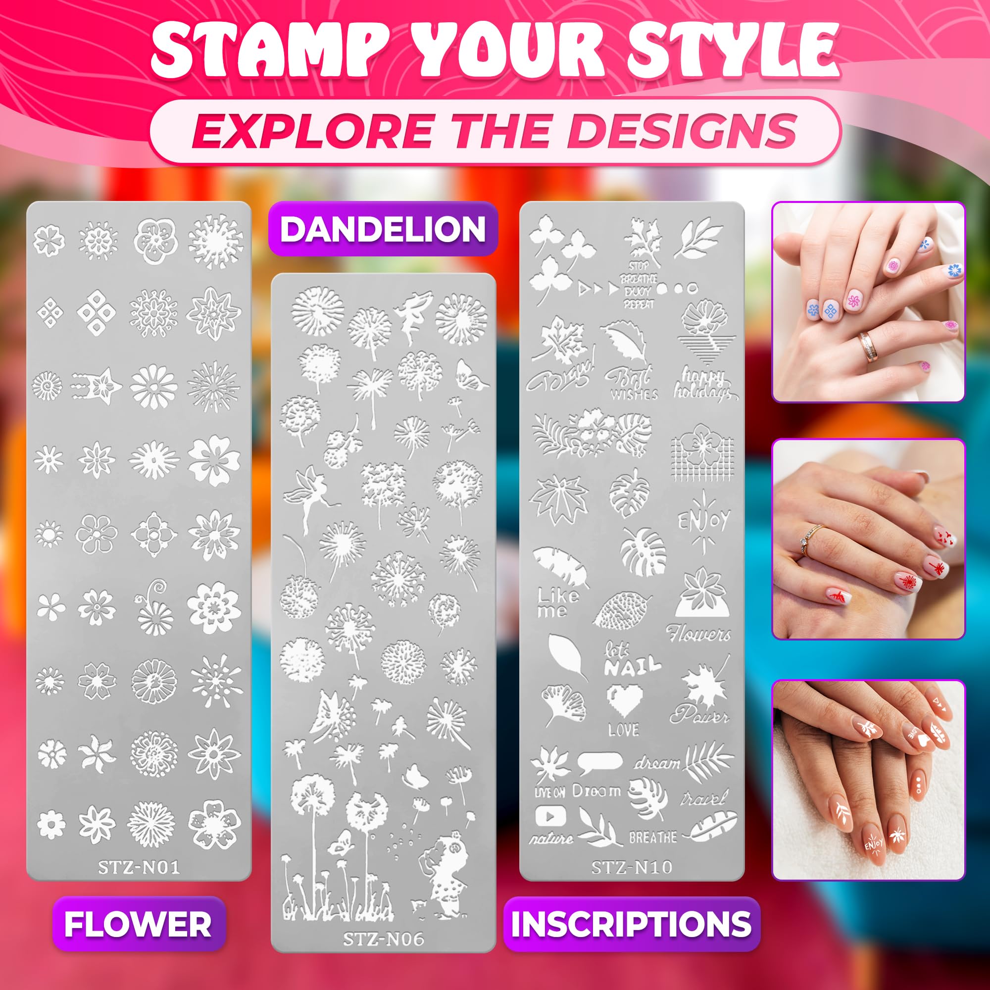 Set of 12 reusable nail stamping plates for DIY nail art