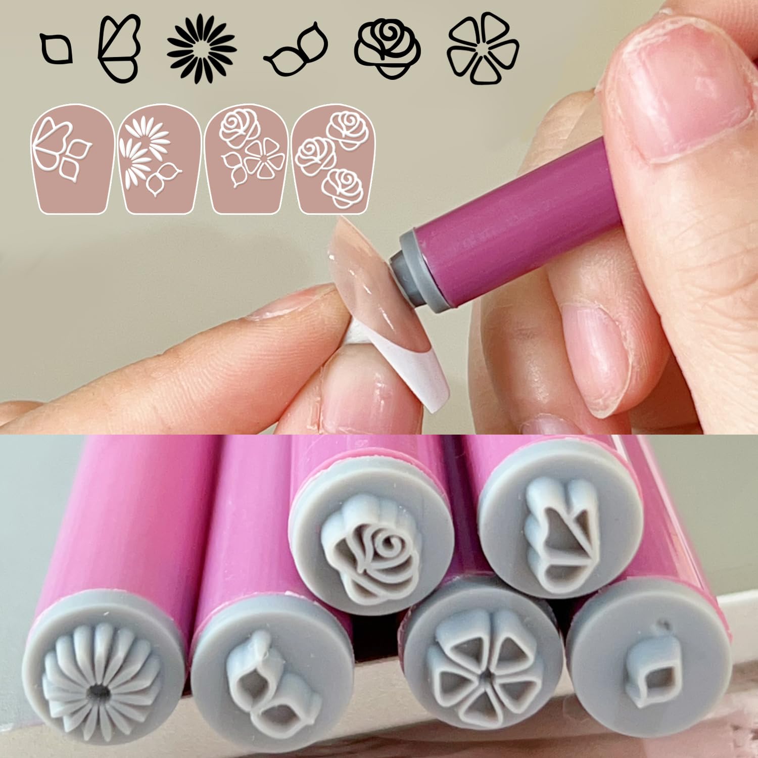 Close up of floral pattern silicone nail tool