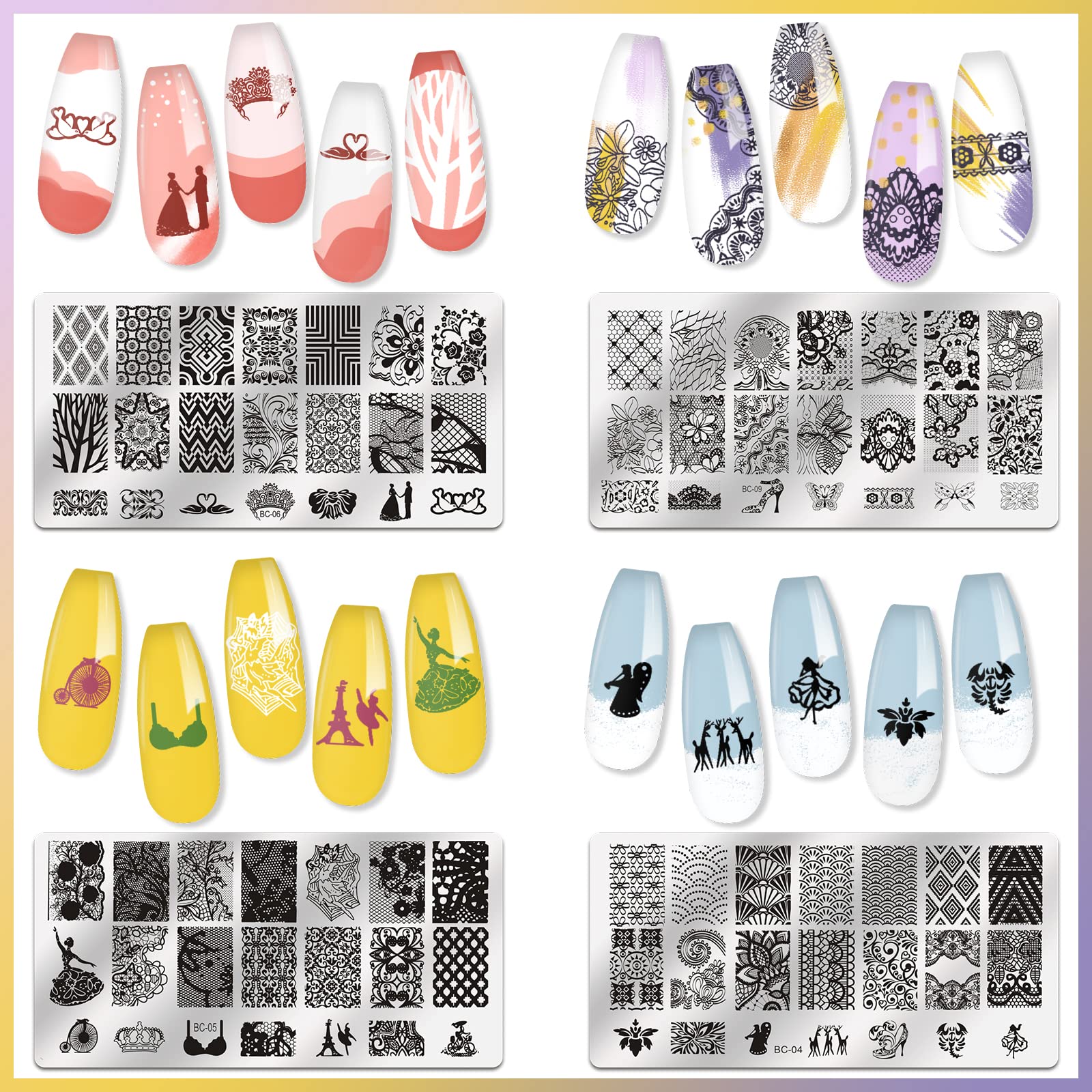 Biutee nail art kit with lace and floral pattern plates