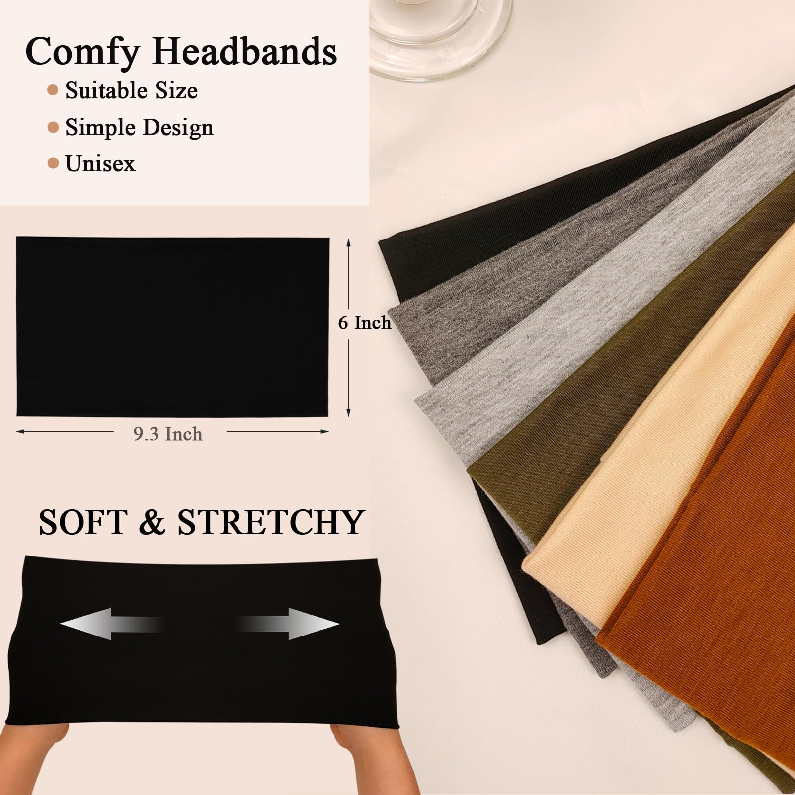 Solid color wide elastic headbands for sports