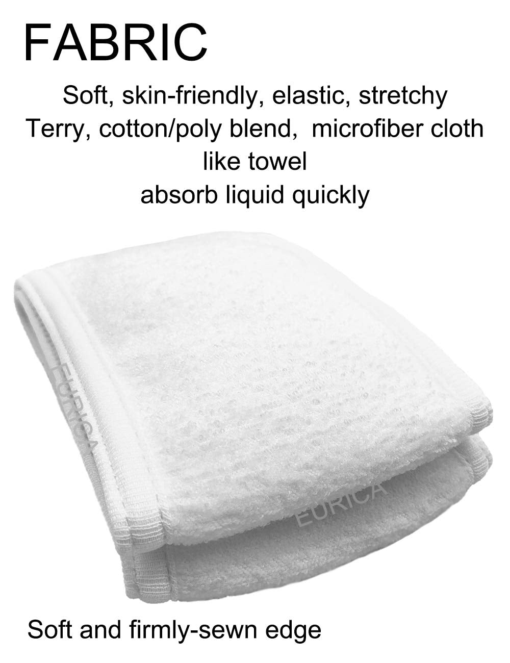 Close up of Euicae spa headband showing adjustable velcro closure