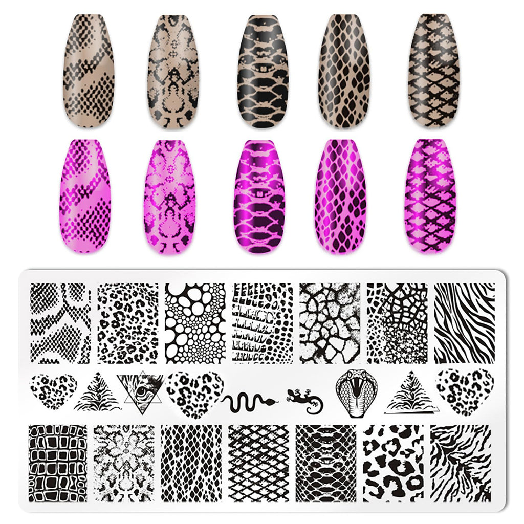 Close up of leopard and snake skin nail design templates