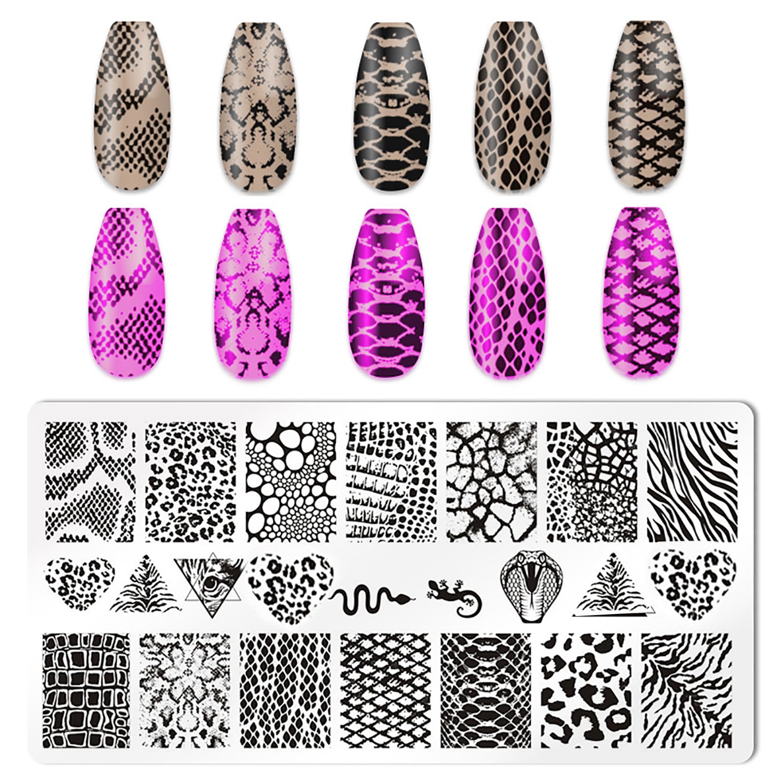 Close up of leopard and snake skin nail design templates