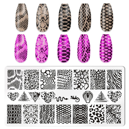 Close up of leopard and snake skin nail design templates