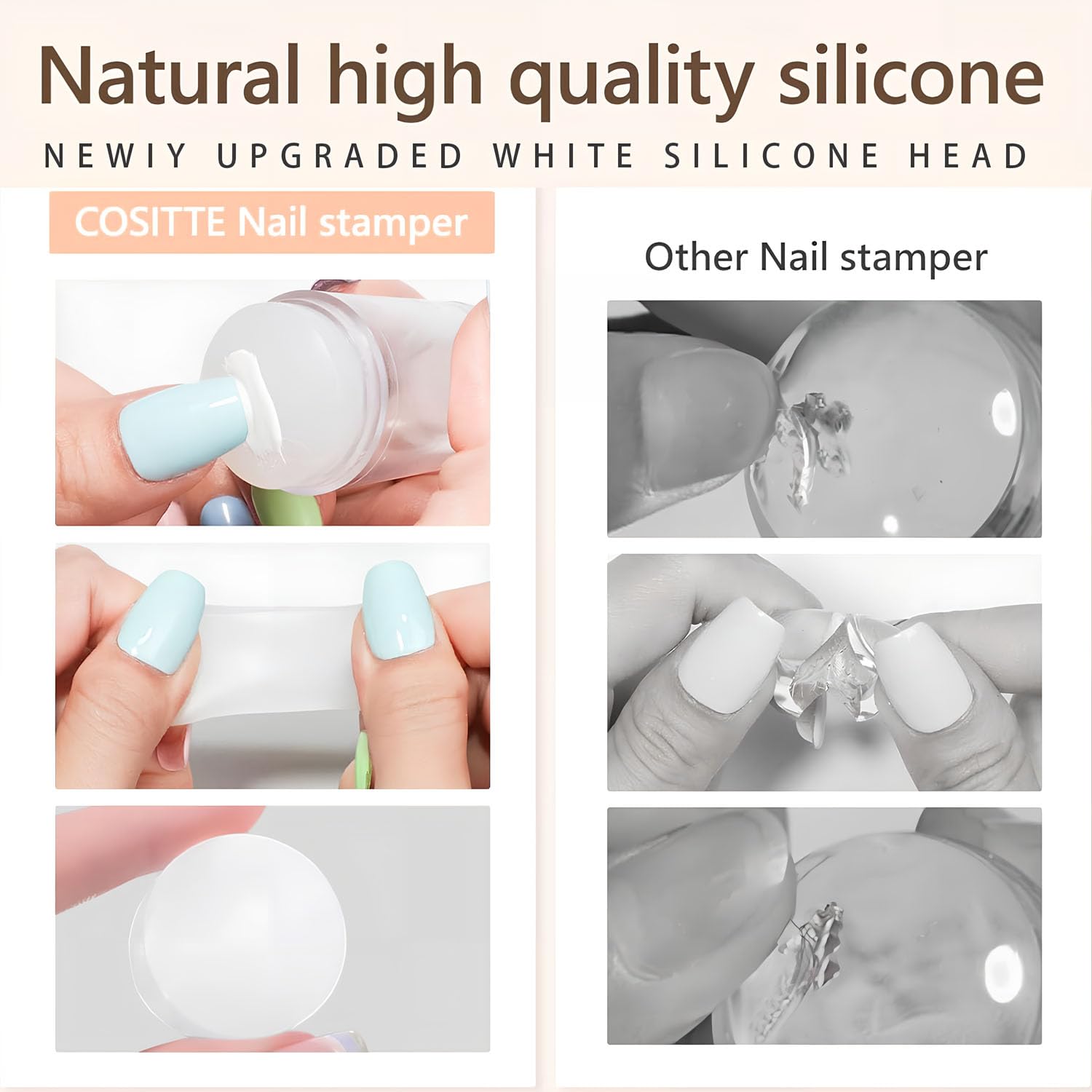 Clear silicone jelly stamper head for precise French tips