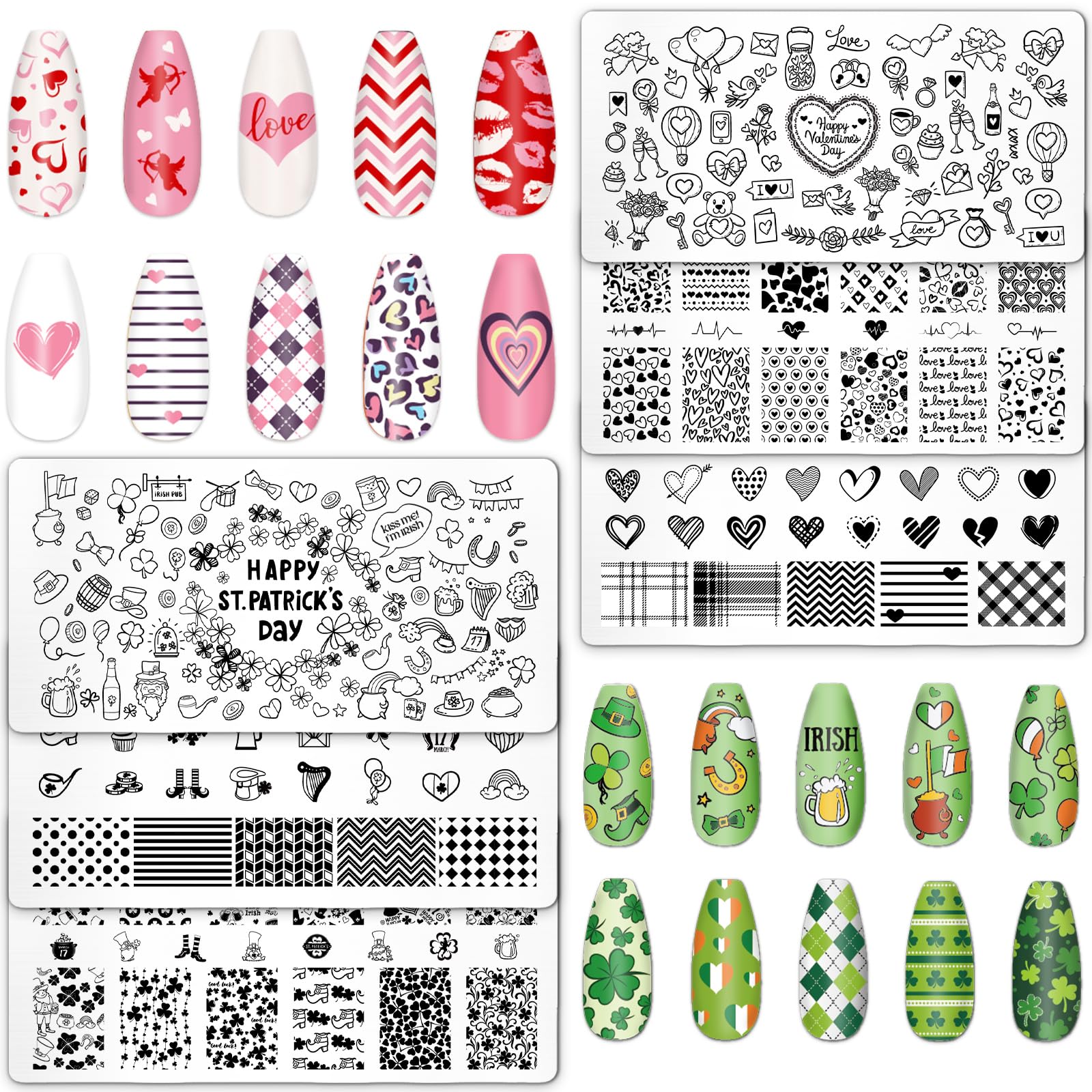 Whaline nail stamping templates with St. Patricks Day shamrocks