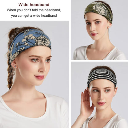 YONUF soft fabric headband demonstrating stretchability and fit