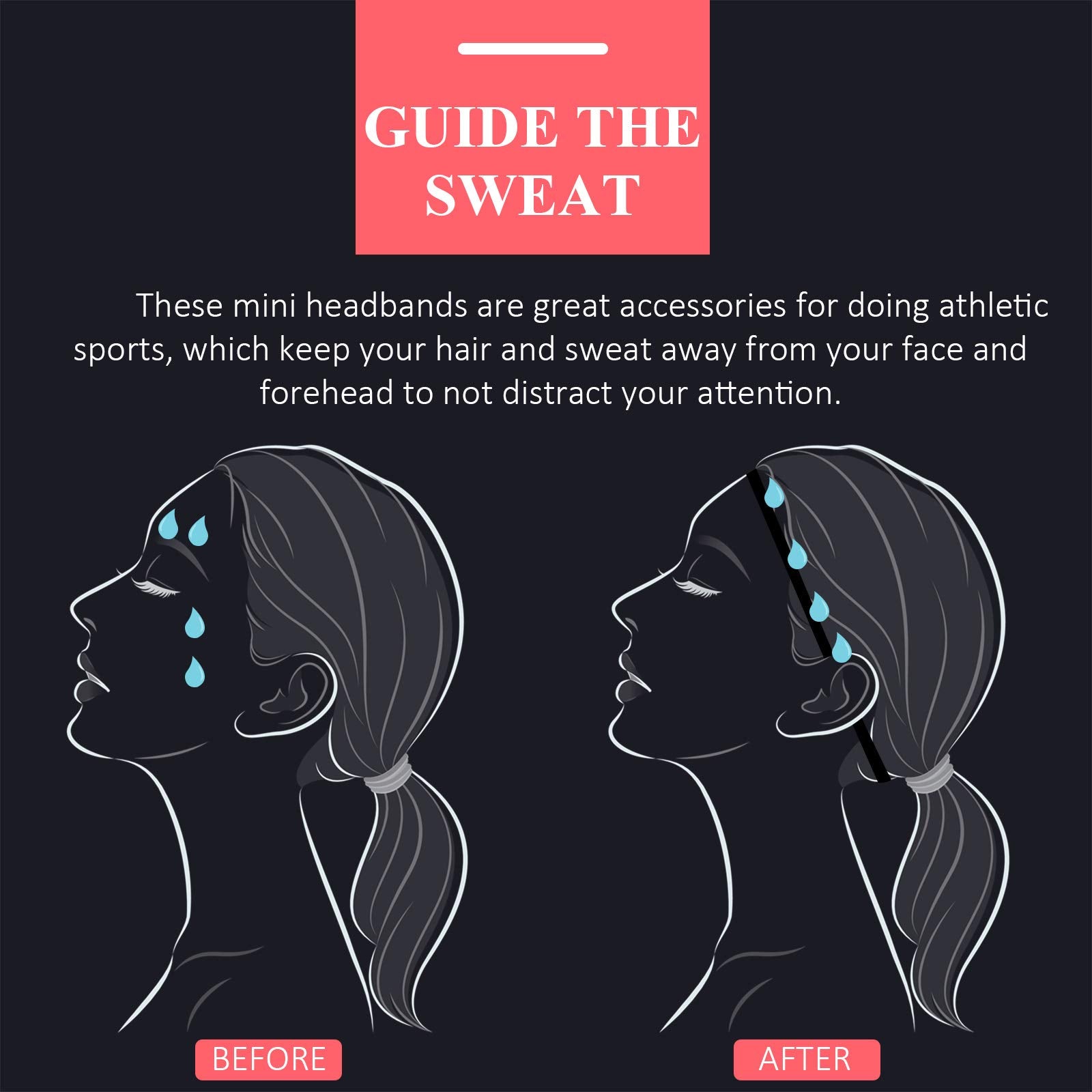 Side view of non-slip hair bands for gym and fitness