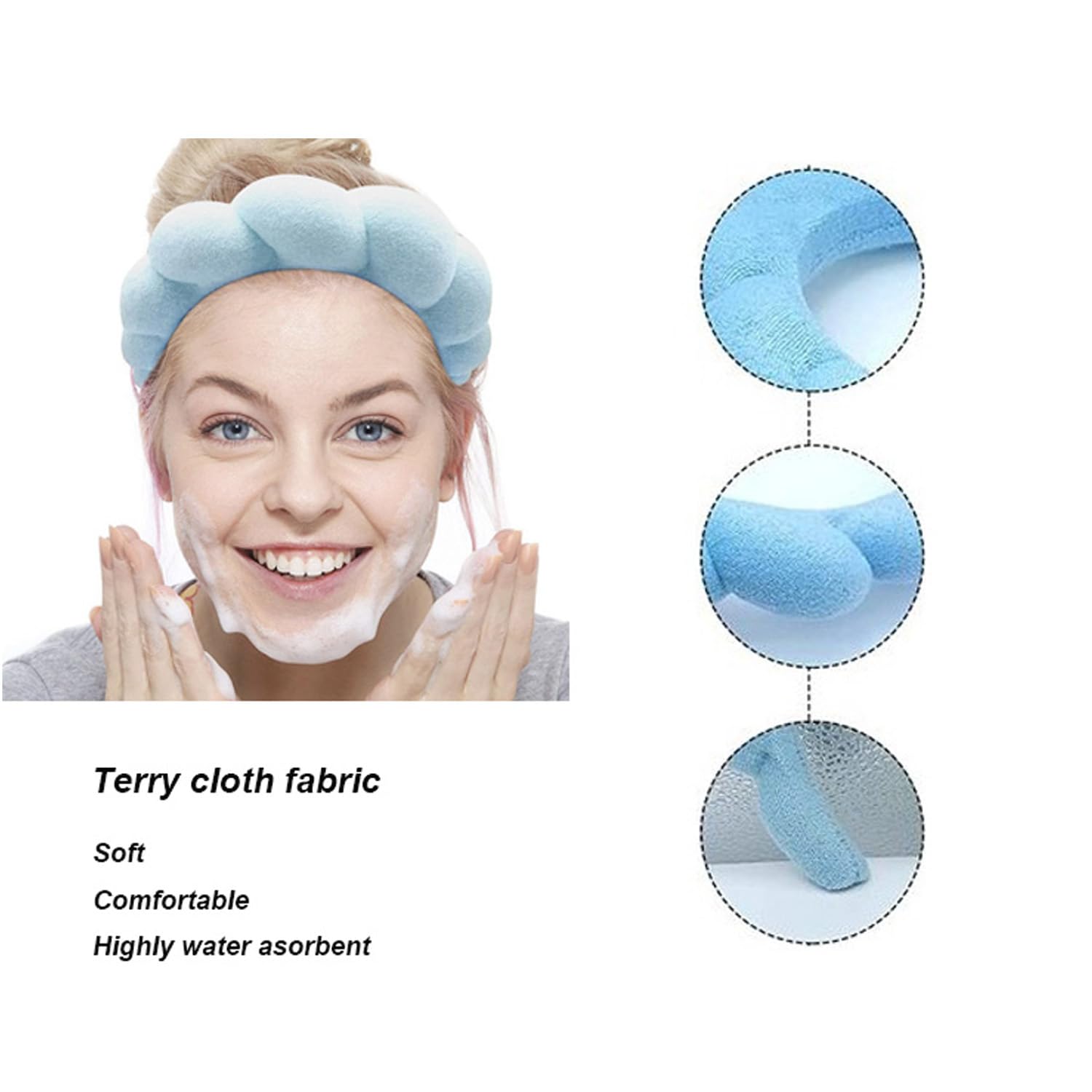 Side view of Tyssely blue spa headband texture