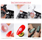 Detailed view of French tip nail stamping patterns