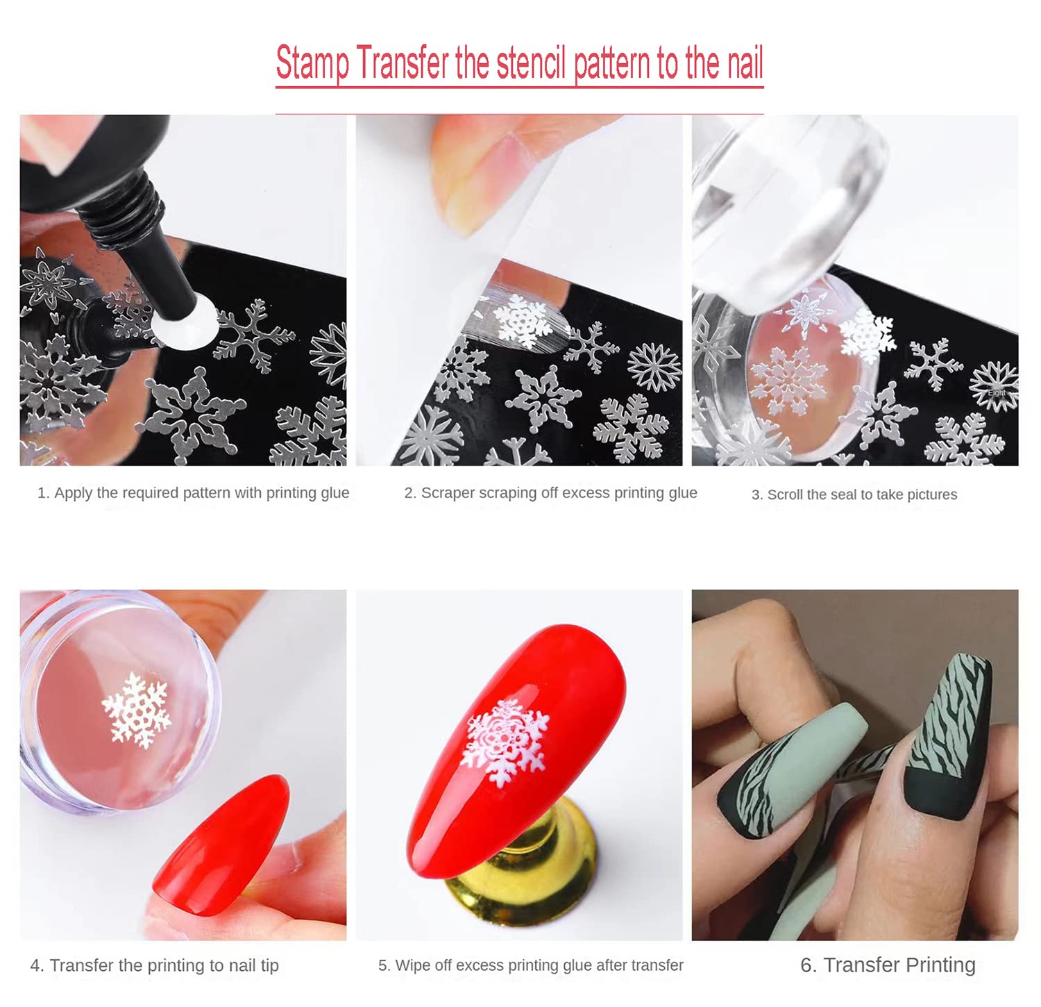 Detailed view of French tip nail stamping patterns