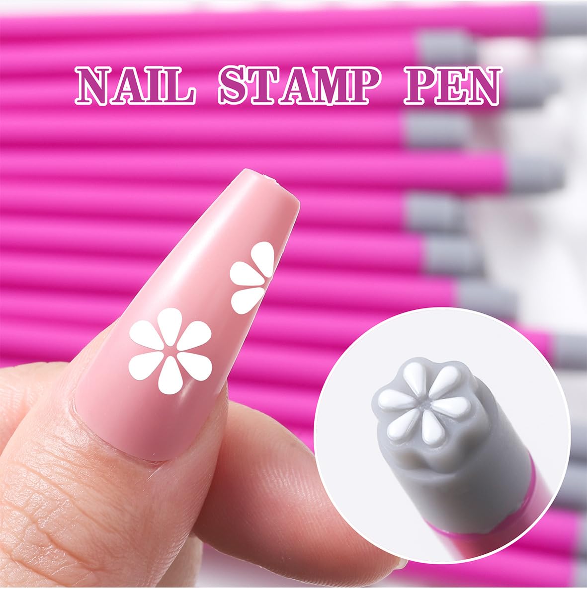 Full collection of pink handle nail art stamping kit