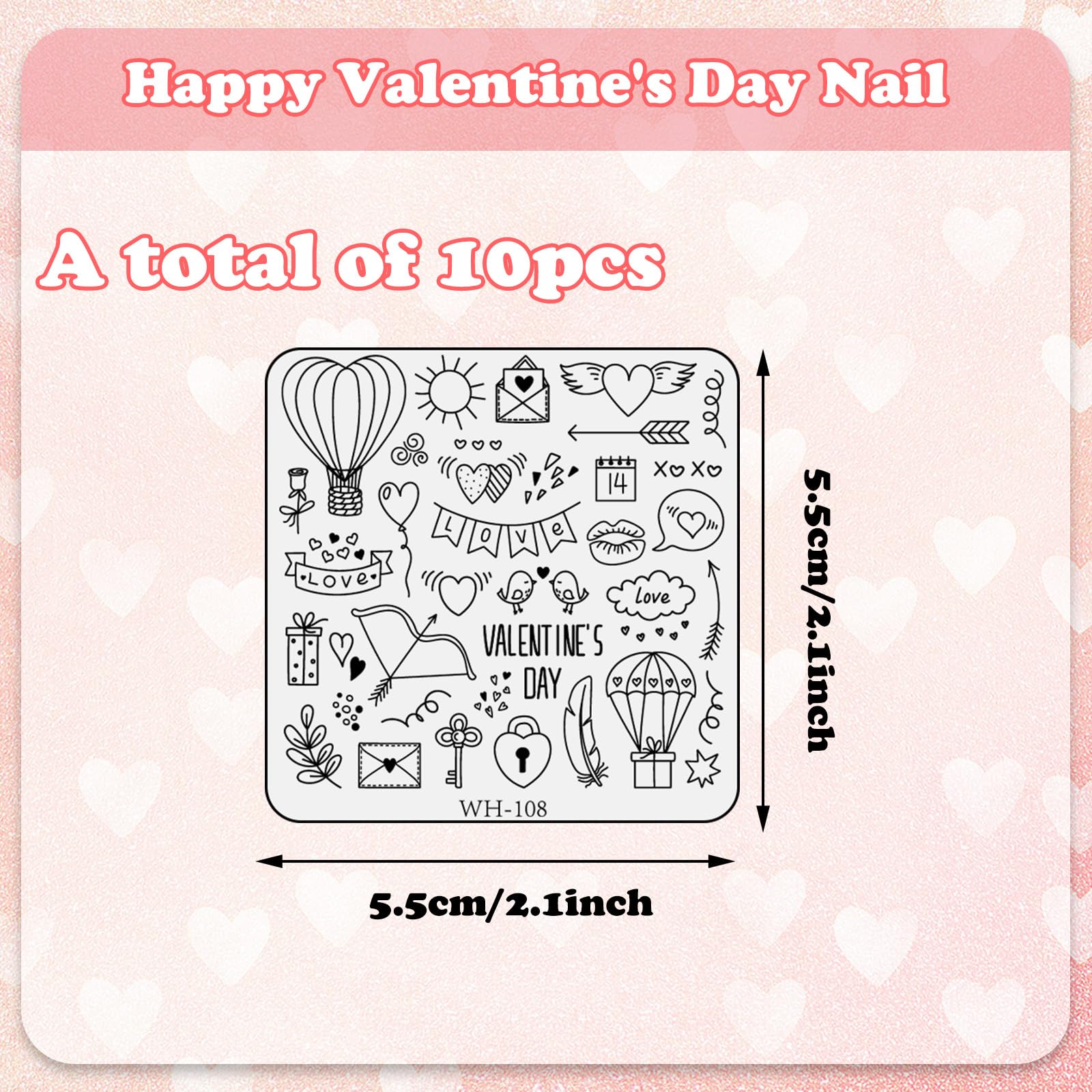 Close up of heart and rose nail art designs on stainless steel plate