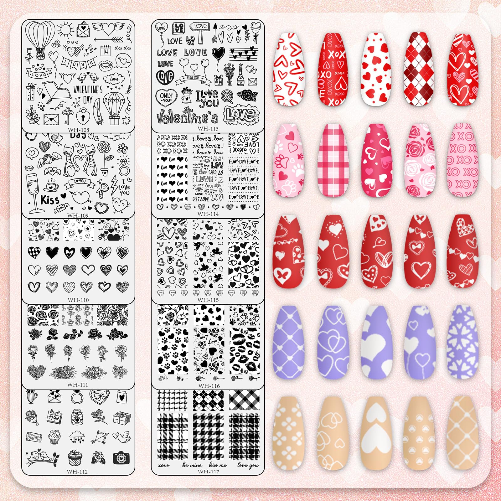 Ten piece professional nail stamping kit for DIY manicure