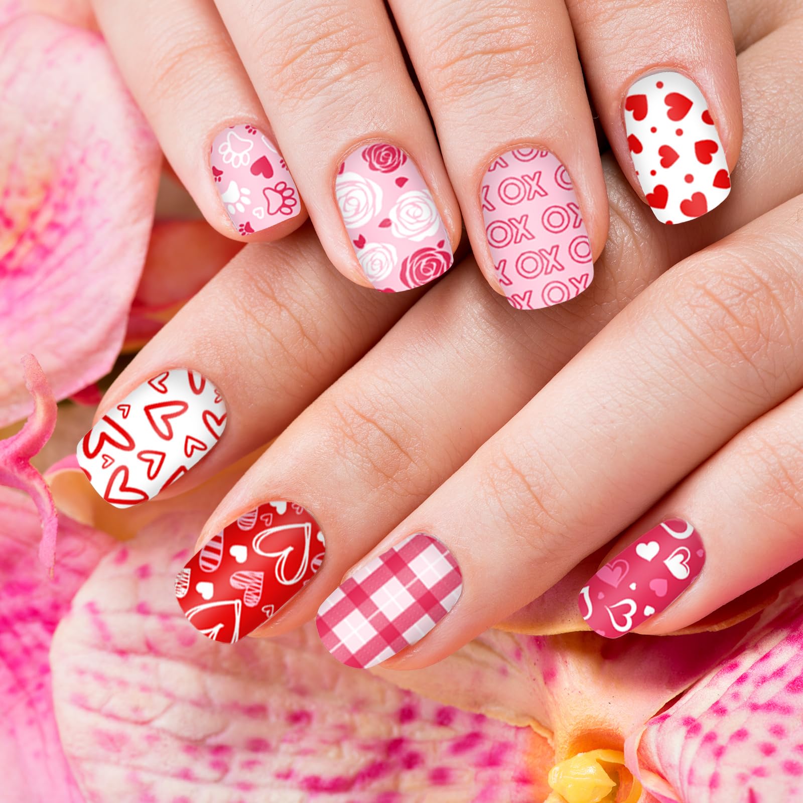 Example of romantic nail art patterns on Whaline stamping plates
